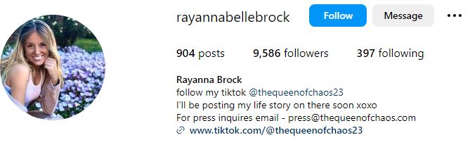 Who is Rayanna Brock? Wiki, Biography, Age, Parents, Boyfriend, Controversy & More 10 Rayanna Brock's Instagram account