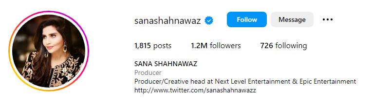 Sana Shahnawaz's Instagram account