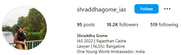 Shraddha Gome (IAS) Wiki, Age, Parents, Husband, Education, Marks, Salary, Biography & More 11 Shraddha Gome's Instagram account
