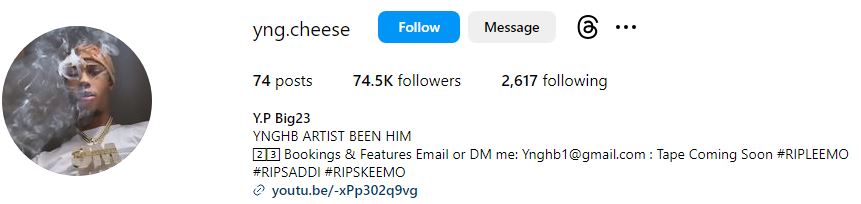 YNG Cheese Age, Girlfriend, Family, Biography, Wiki, Death Cause, Kids, Net Worth & More 10 YNG Cheese's Instagram account