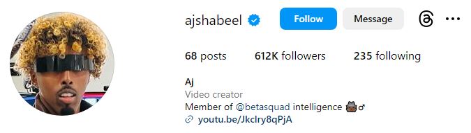 AJ Shabeel Height, Weight, Age, Net Worth, Girlfriend, Parents, Biography, Wiki & More 13 AJ Shabeel's Instagram account