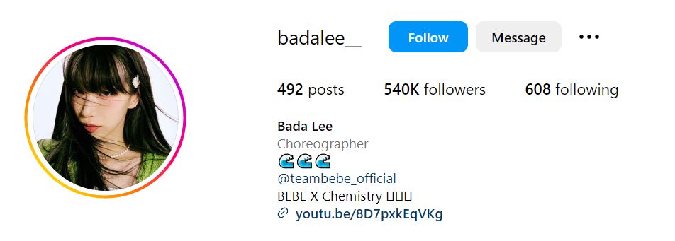 Bada Lee's Instagram account