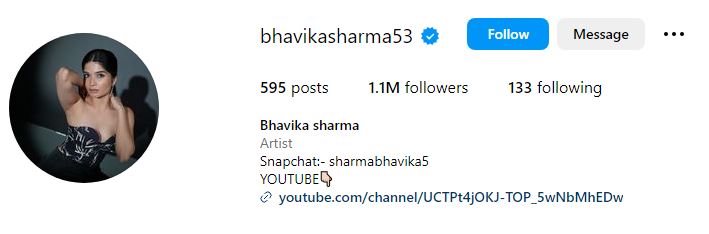 Bhavika Sharma Wiki, Birthday, Age, Parents, Height, Boyfriend, Biography, Net Worth & More 11 Bhavika Sharma's Instagram profile