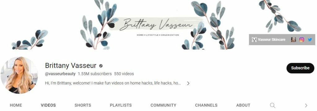 Brittany Vasseur's Youtube channel