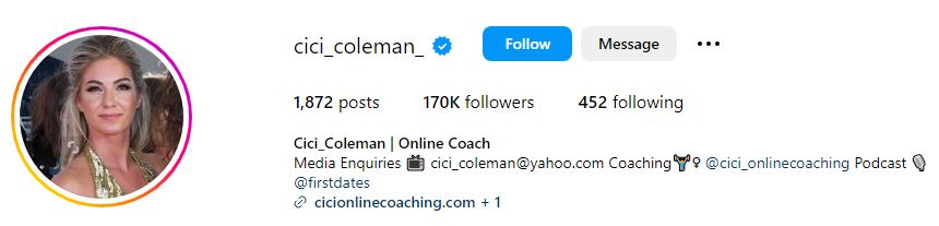 Cici Coleman's Instagram account
