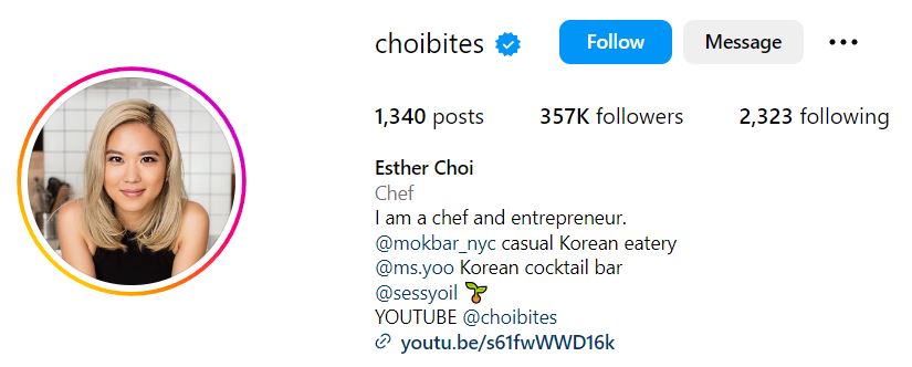 Esther Choi's Instagram account