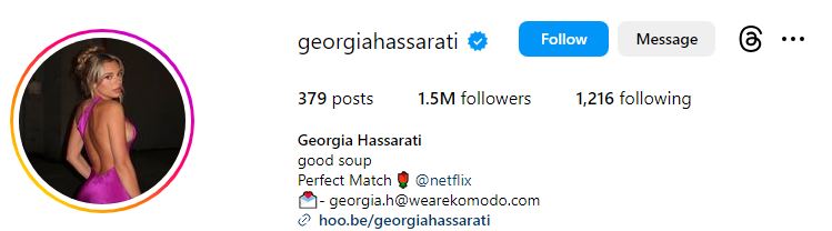 Georgia Hassarati's Instagram account