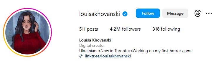 Louisa Khovanski's Instagram account