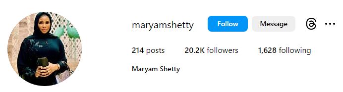 Maryam Shetty Age, Biography, Wiki, Parents, Husband, Net Worth, Kids, Affairs & More 6 Maryam Shetty's Instagram account