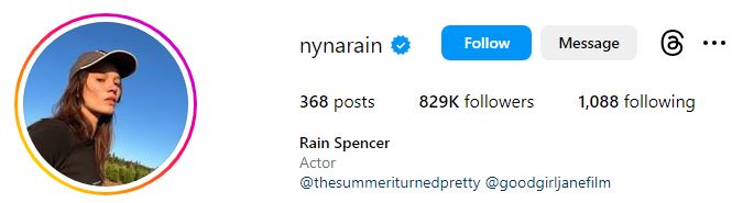 Rain Spencer's Instagram account