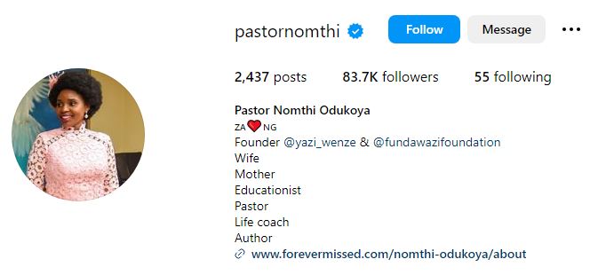 Rosemary Simangele Odukoya Wiki: Taiwo Odukoya's Wife, Age, Kids, Death, Family, BIO & More 7 Rosemary Simangele Odukoya's Instagram account