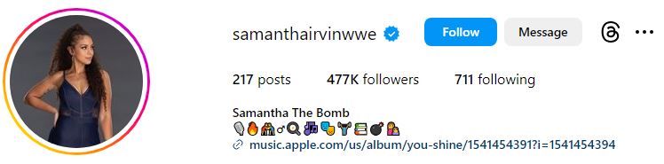 Samantha Irvin's Instagram account