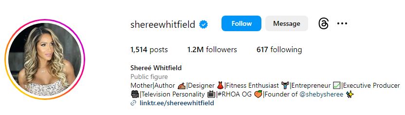 Sheree Whitfield Net Worth, Age, Wiki, Husband, Kids, Family, Biography, Income & More 9 Sheree Whitfield's Insta ID