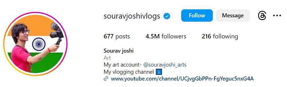 Sourav Joshi's Instagram account