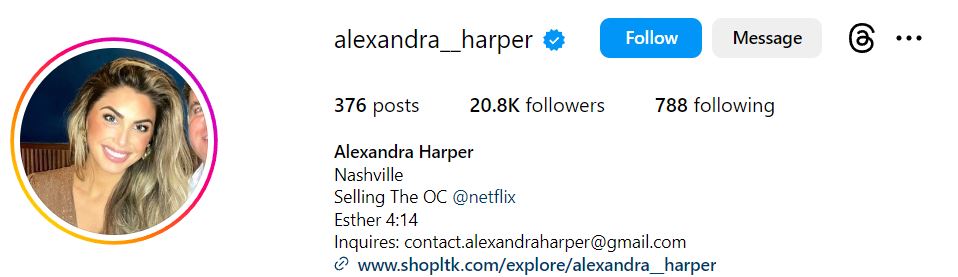 Ali Harper (Selling The OC) Height, Age, Husband, Wiki, Family, Net worth & BIO 14 Ali Harper's Instagram account