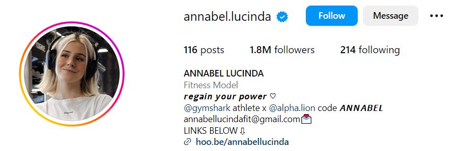 Annabel Lucinda's Instagram account