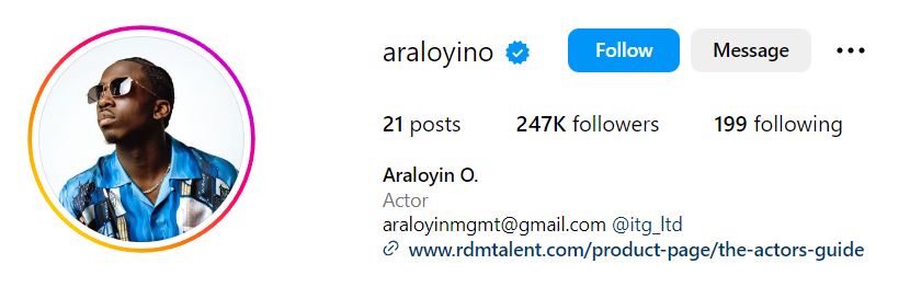 Araloyin Oshunremi's Instagram account