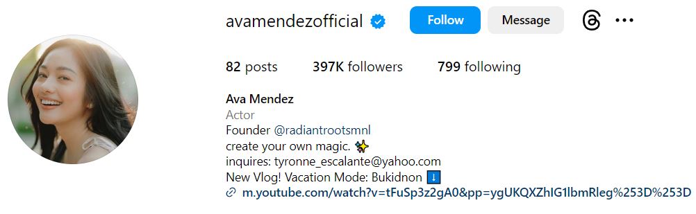 Ava Mendez's Instagram account