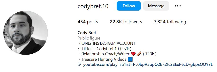 Cody Bret's Instagram account