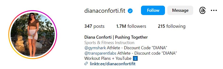 Diana Conforti Age, Height, Weight, Wiki, Workout, Boyfriend, Family, Net Worth & BIO 11 Diana Conforti's Instagram account