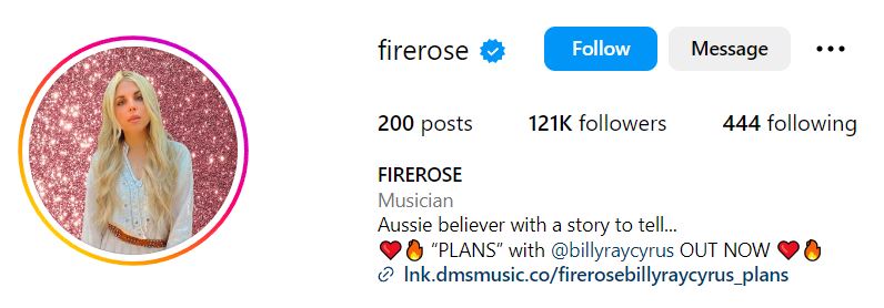 Firerose's Instagram account