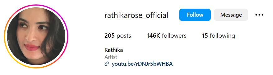 Instagram Profile of Rathika Rose